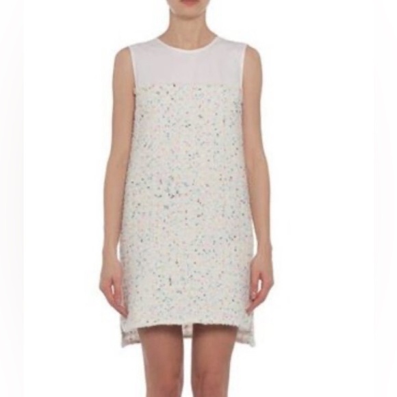 Maison Kitsune Tweed Shift Dress, sleeveless, boucle navy, white and pink, FR 36 - Picture 12 of 13